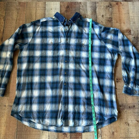 Panhandle Slim Rough Stock Mens Blue White Plaid Long Sleeve Button Down Shirt - Picture 3 of 10